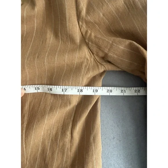 Nicholas Women US 8 Oversized Linen Blazer Charlee Camel Brown Tan Pinstripe